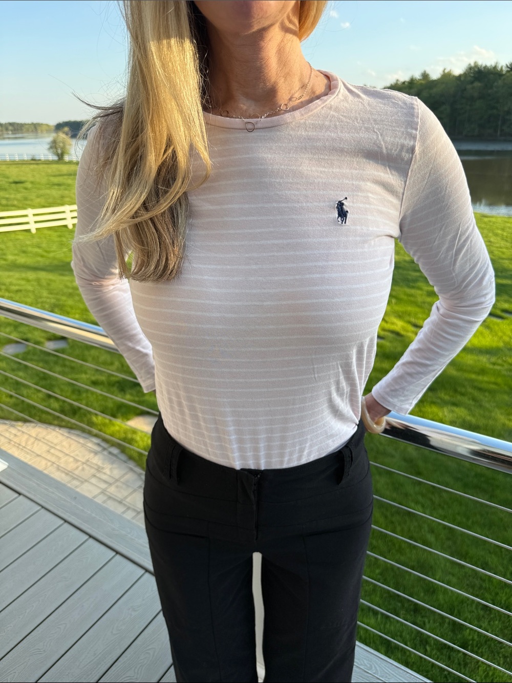 Ralph Lauren Striped Long Sleeve Top Beachy Preppy Coastal Grandma Feminine